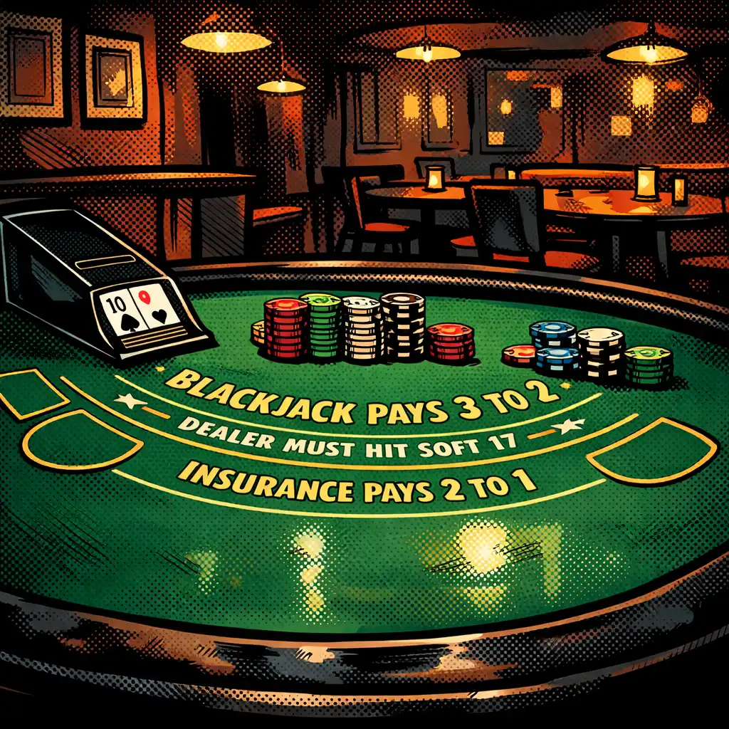 Blackjack asztal, ahol a krupié kártyákat oszt egy stílusos étteremben